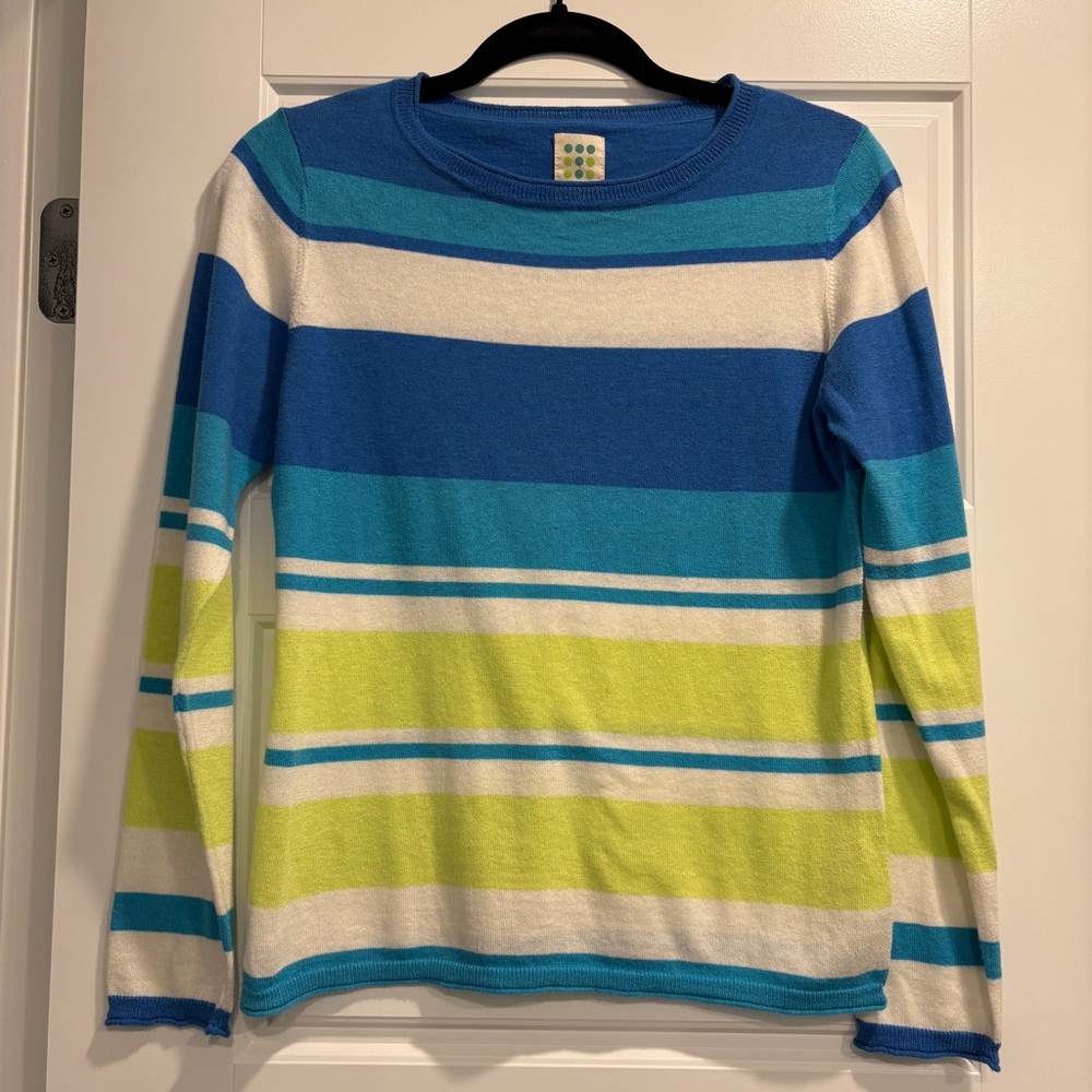 Title Nine Cotton Blend Stripe Sweater Womens Medium Lightweight Bright Happy